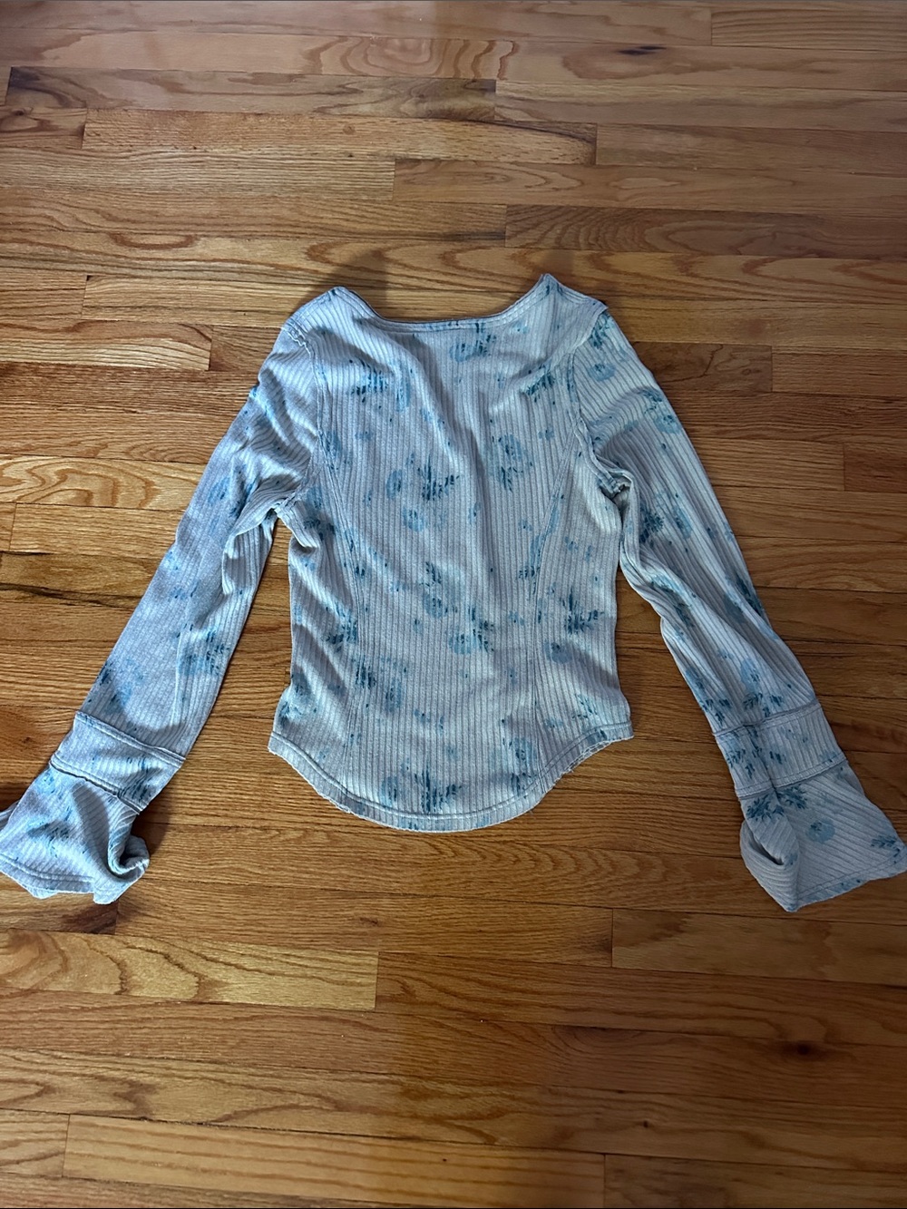 Free People Light Blue Ribbed Henley Top with Fluted Cuffs - Picture 2 of 3